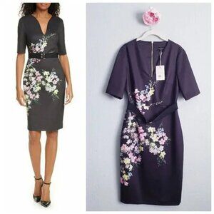 Ted Baker Black Soliaa Pergola Floral Bodycon Belted Dress